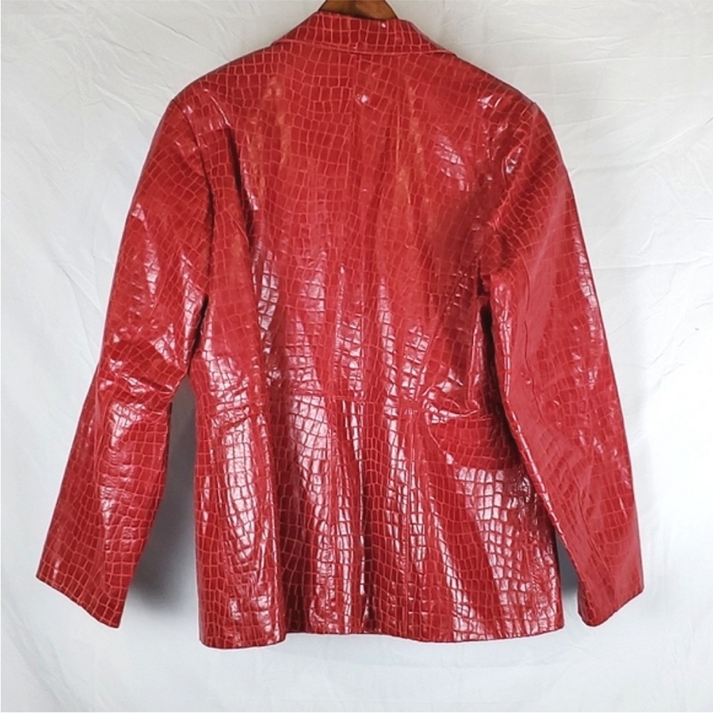 EUC- DIALOGUE XL RED LEATHER JACKET CROC- EMBOSSED - Picture 2 of 6
